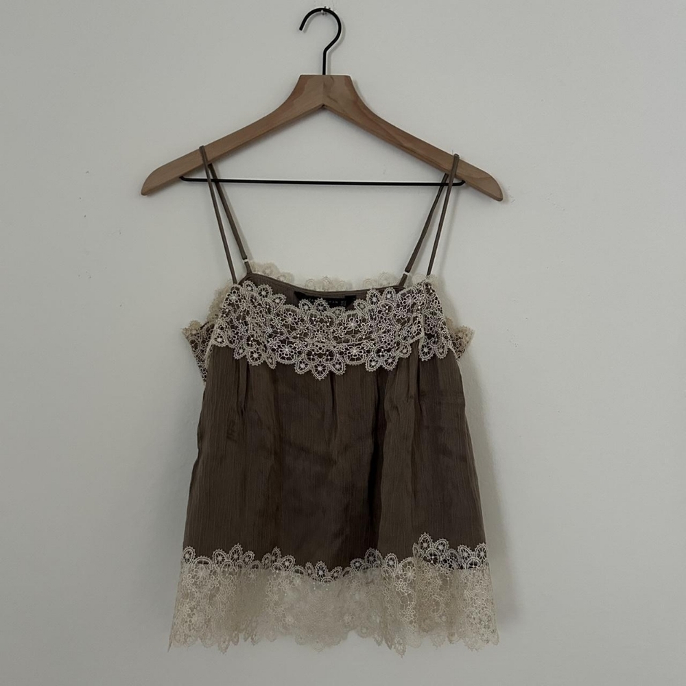 Women's Lace Trim Brown Top